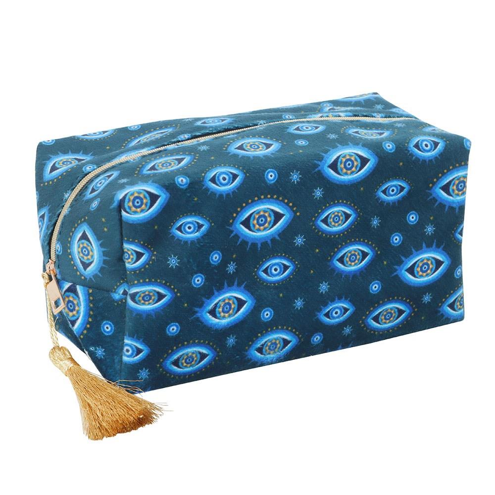 Something Different - All Seeing Eye Print Velvet Trousse de maquillage - Bleu